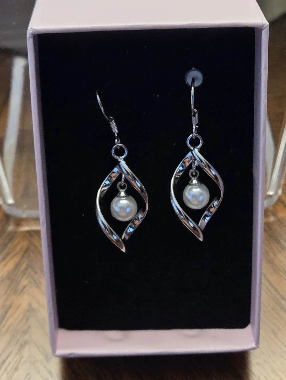 925 Sterling Silver Rhombus Dangle Earrings with Imitation Pearls Hypoallergenic